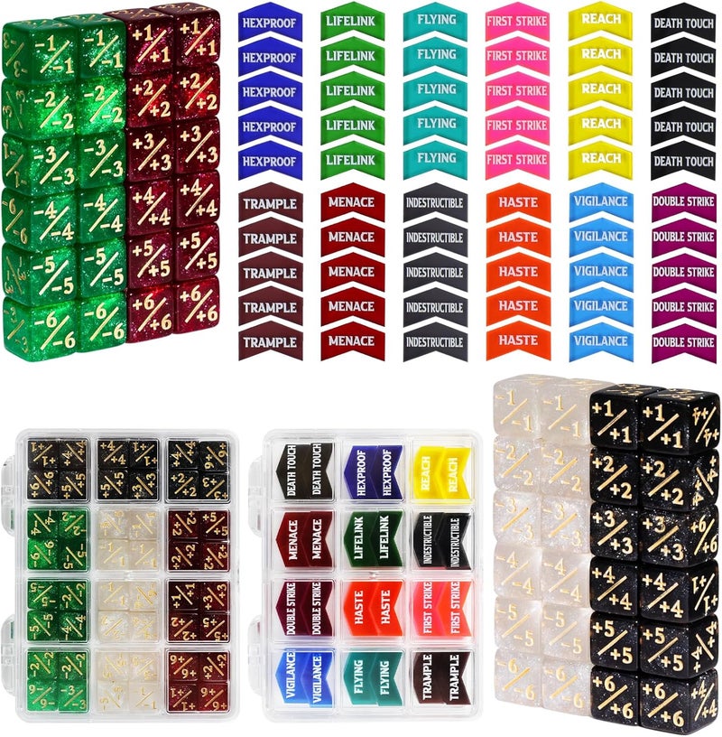 FIGURESLAB Store 108PCS MTG Keyword Tokens & 12mm MTG Life Counter Dice Set for Magic Card, CCG Creature Stats Loyalty Dice with Box, Magic TCG Card Game Accessories - Image 1